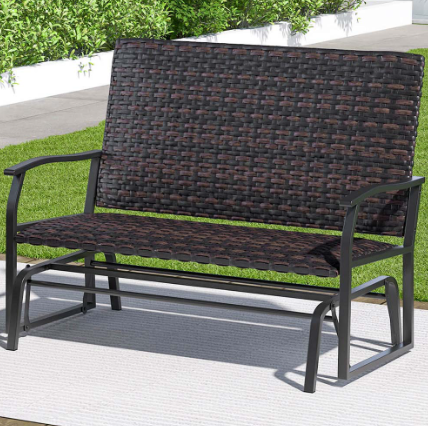 Costway Brown 2 Seater Outdoor Rattan Swing Glider Bench