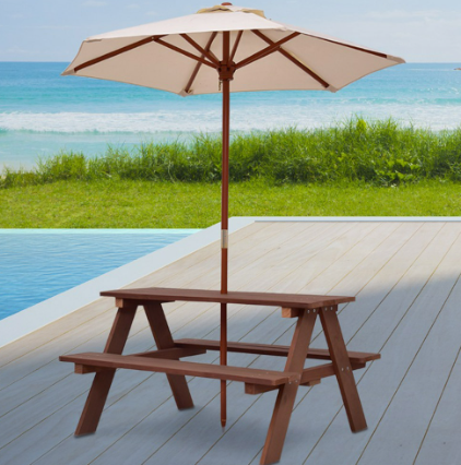 Costway 4 Seater Kids Picnic Table and Bench Set with Umbrella