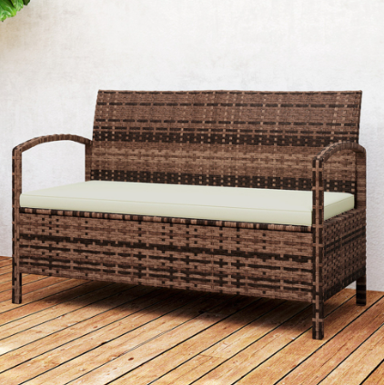 Outsunny 2 Seater Brown Rattan Storage Garden Bench