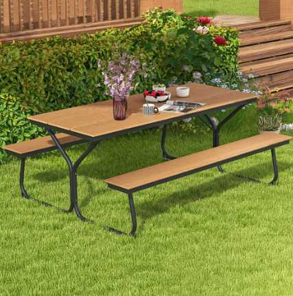 Costway 8 Seater Brown Outdoor Picnic Bench Set