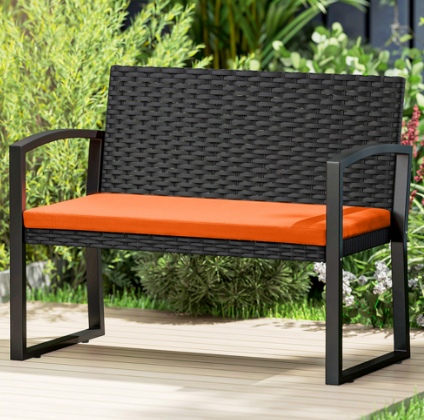 Outsunny 2 Seater Orange Resin Wicker Rattan Garden Bench with Cushion