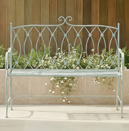 Charles Bentley 2 Seater Heritage Green Decorative Rustic Metal Garden Bench