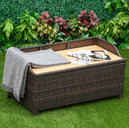 Outsunny 2 Seater Storage Bench with Brown Cushion