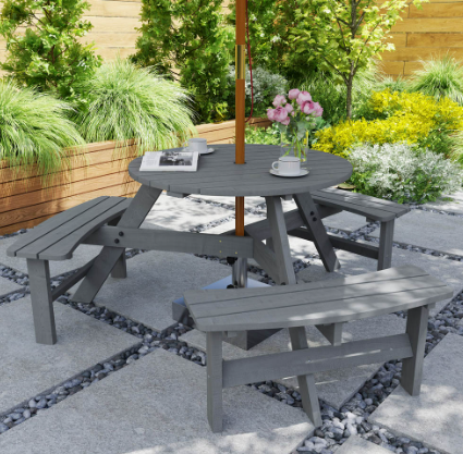Outsunny 6 Seater Grey Fir Wood Table Bench Set