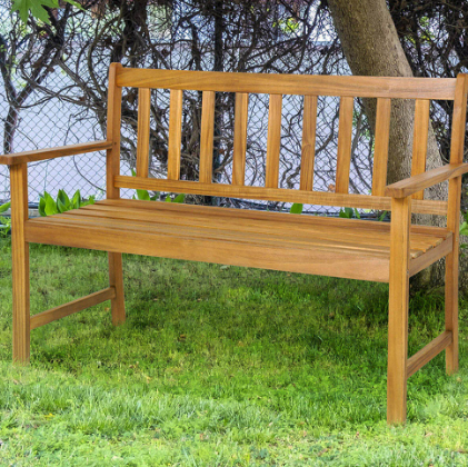 1 / 7Rollover to Zoom Costway 2 Seater Wooden Patio Bench with Armrests